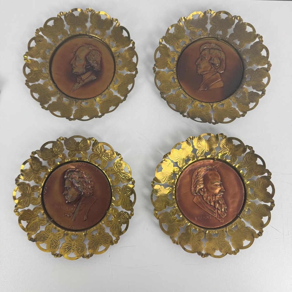 Vtg Classical Composer Wall Plaques Set 4 Beethoven Chopin Brahms Dark Academia‎